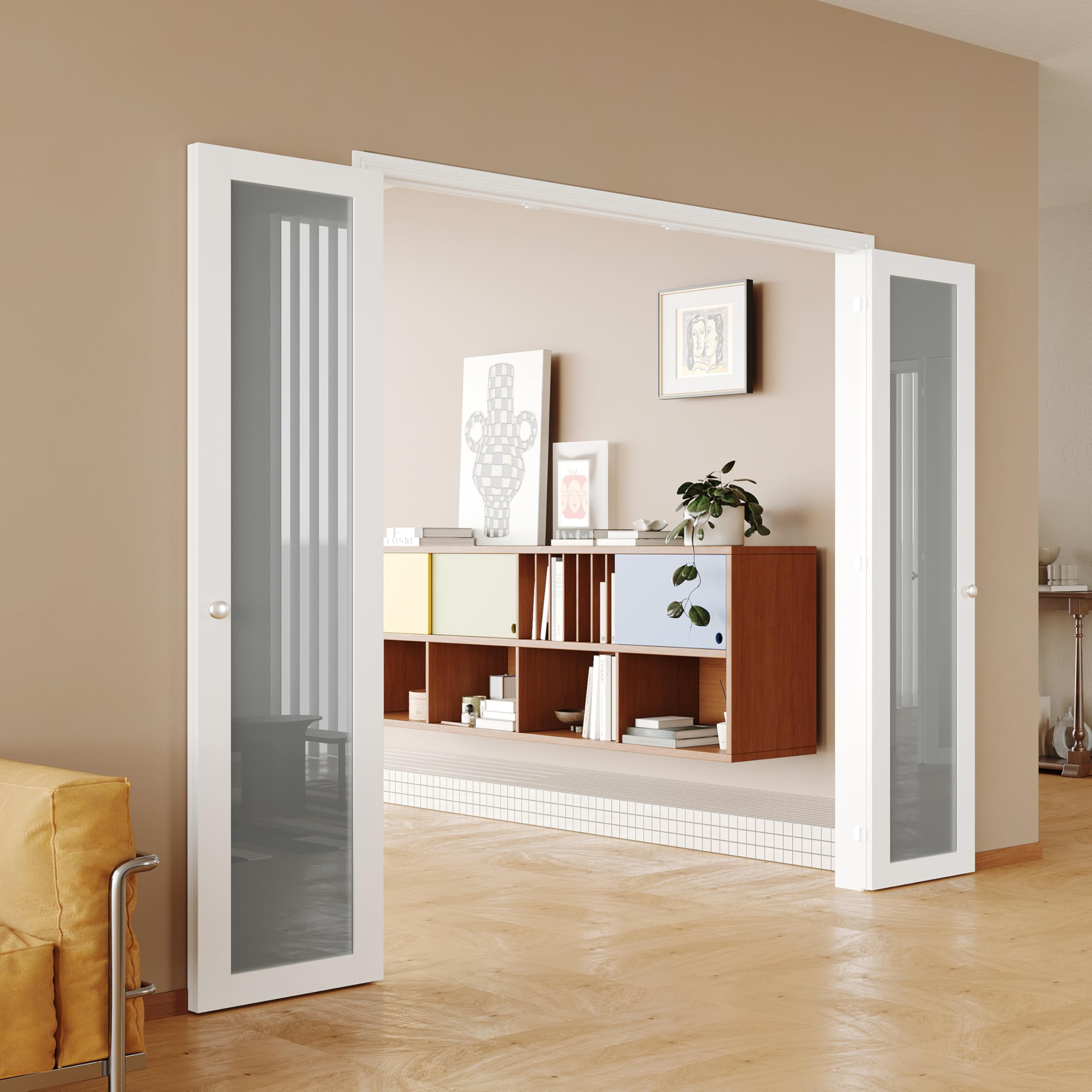 SOLRIG 180 Degree Bifold Door, for 72″x 80″ Door Openings, White 1